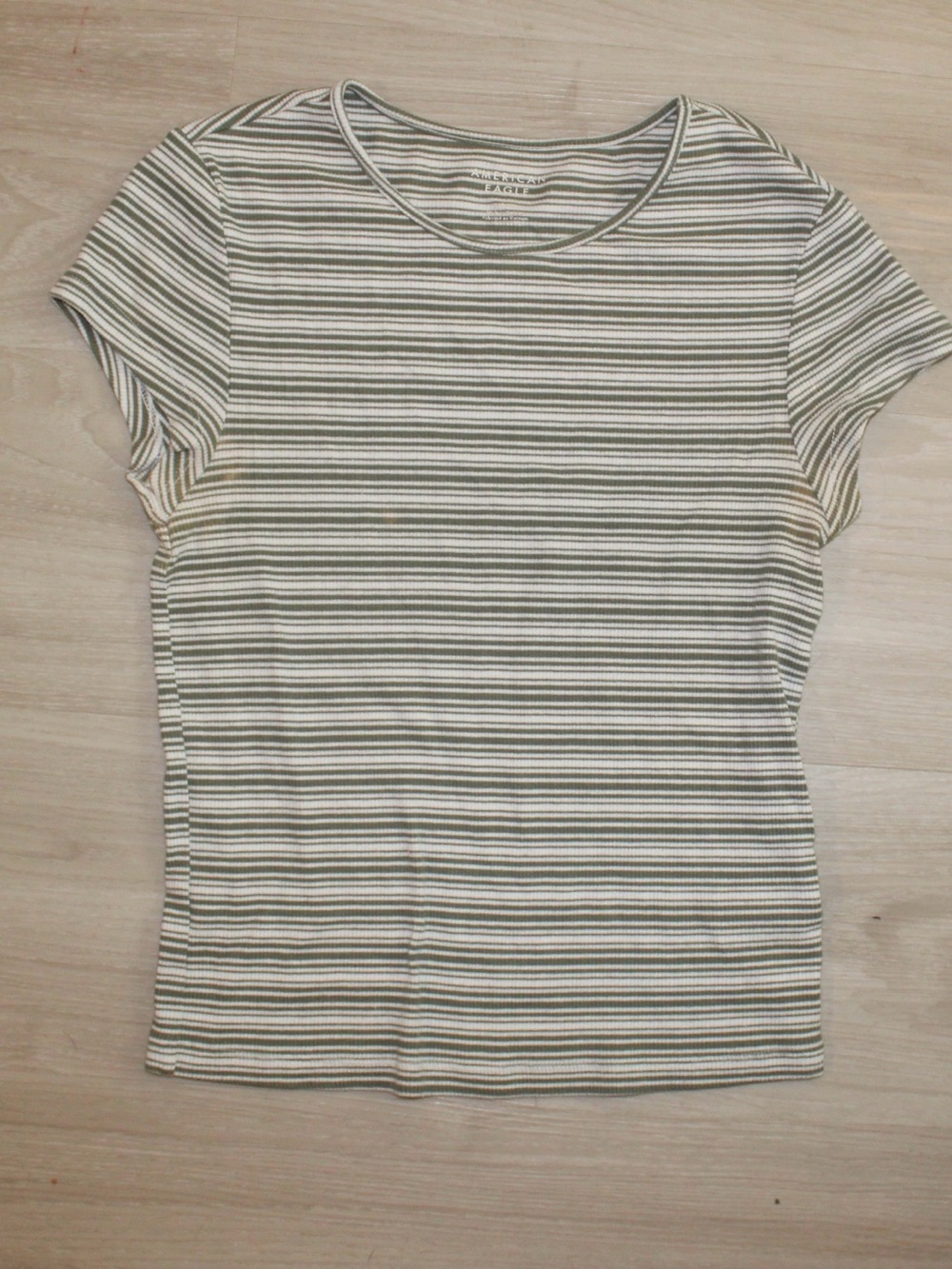 Striped Short-Sleeve Top in Olive and Cream